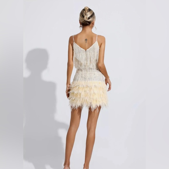 Lilliana Champagne Feather Tassel Sequin Mini Dress - Picture 2 of 6